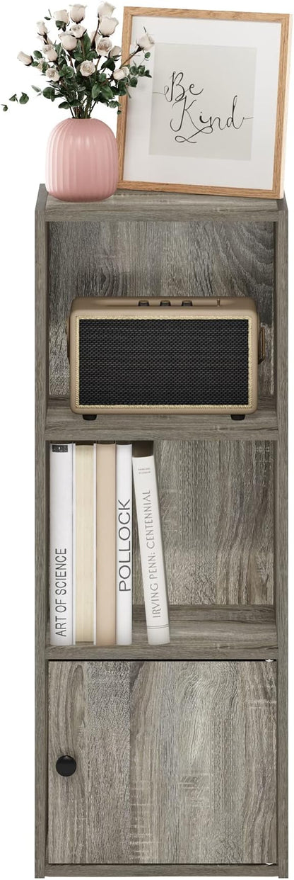 Furinno Luder Shelf Bookcase with 1 Door Storage Cabinet, French Oak