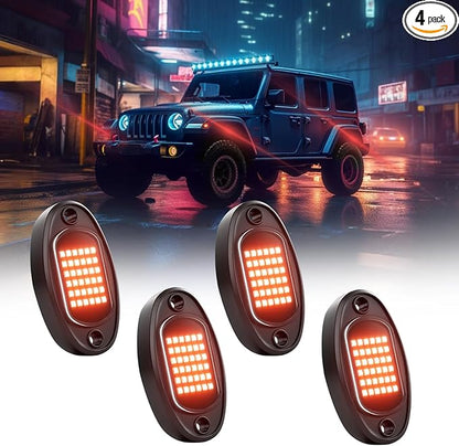 Rock Lights Ultra Bright LED Neon Underglow Lights Waterproof for Trucks Pickup SUV UTV ATV RZR Car Boats Motorcycle (Red, 4 Pods)