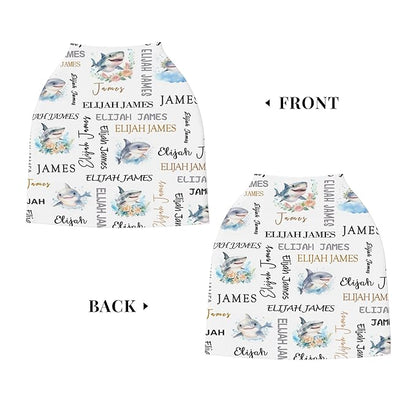 Personalized Baby Car Seat Cover with Name Stroller Canopy Custom Shark Carseat Cover Newborn Baby Boy Girl Nursing Cover for Moms First Birthday Gift