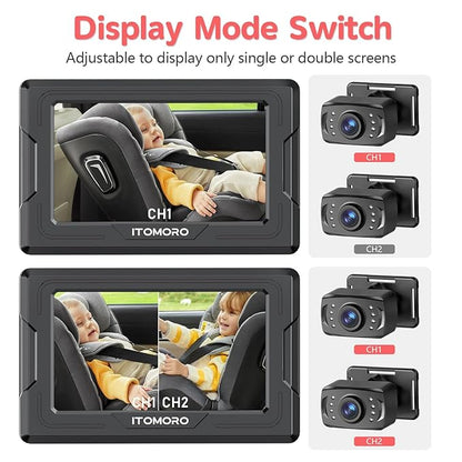 Itomoro Baby Car Camera HD 1080P Dual-Channel Display Car Baby Camera with 2 IR Night Vision Camera, Easily Install 4.3'' Car Camera for Baby with Crystal Clear Wide View for Rear Facing Seat