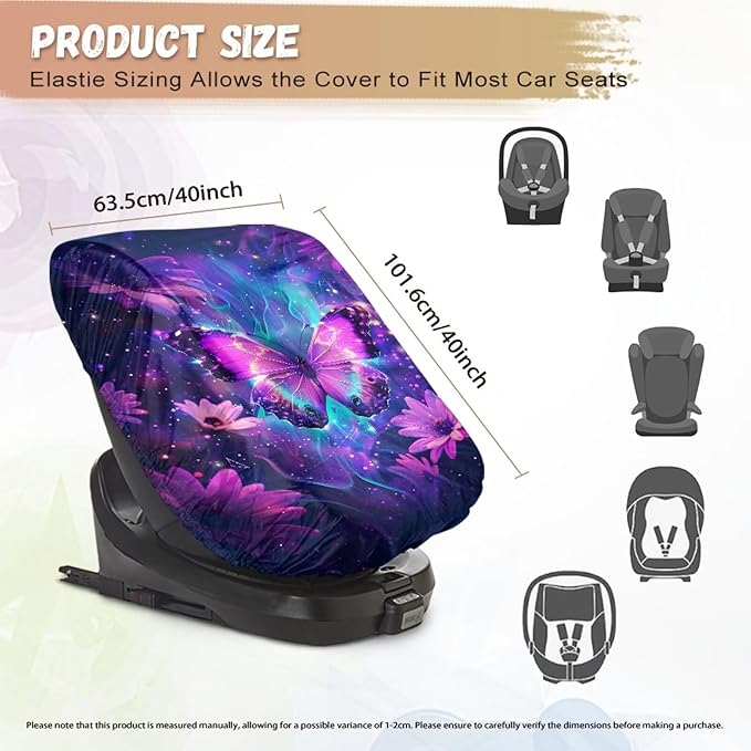 XYZCANDO Butterfly Print Carseat Cover for Baby Girl Purple Baby Car Seat Sun Shade Cover Easy to Install Car Seat Sun Protection for Toddler Univiersal Car Seat Covers for Babies Gift for Friends