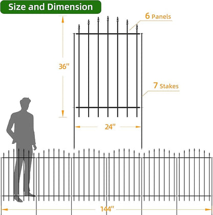 Metal Garden Fence 36 in H x 12 ft L, 6 Panels + 7 Stakes Border Dog Fence Panels Animal Barrier, No Dig Garden Fencing for Yard Patio Flower Bed Lawn Outdoor, Arch Black