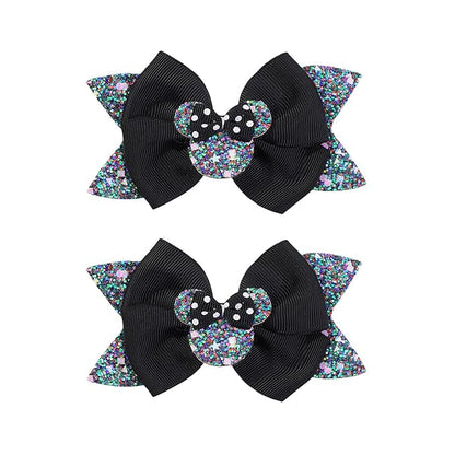 4 Inch Cute Mouse Ears Sequins Bows Hair Clips For Baby Girls, Toddler, Kids and Young Women Birthday Party Wedding Christmas Occasions Set of 2 (B- Black)