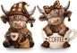 Wesiti 2 Pcs Highland Cow Figurines Coffee Highland Cow Gnomes Scottish Resin Statue Calf Lovers Gifts for Christmas Home Garden Kitchen Office Tiered Tray Table Decor