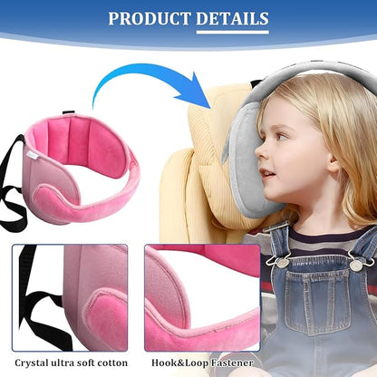 Car Seat Head Support, Soft Comfortable Adjustable Seat Neck Relief Support Band for Sleeping Kids, Automotive Headrest Holder Strap for Toddler Children Infant, Universal Fit (Pink)