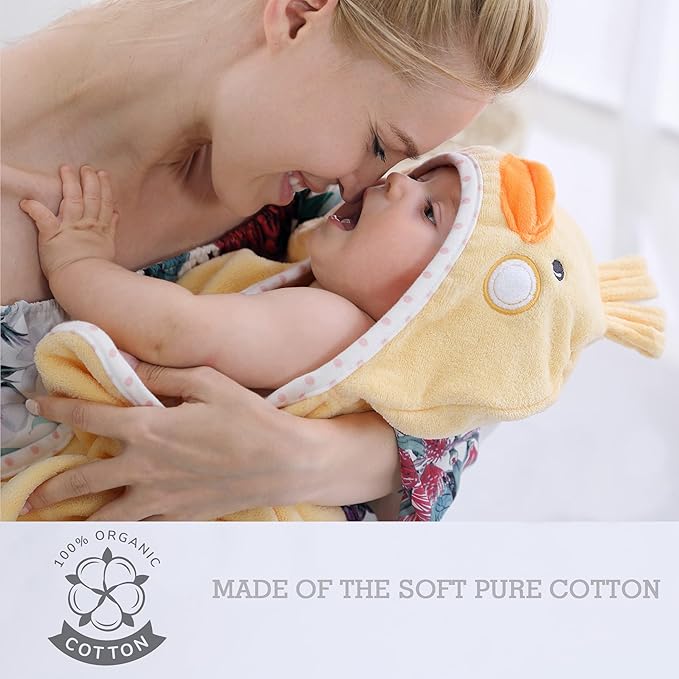 TBEZY Baby Hooded Towel with Unique Animal Design Ultra Soft Thick Cotton Bath Towel for Newborn (Chick)