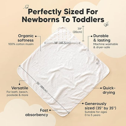KeaBabies Muslin Baby Bath Towels with Hood for Girls, Boys -Large Organic Cotton Hooded Baby Towels for Newborns,Toddlers,Infant,Kids,Soft Absorbent Newborn Bath Essentials Gift Set(Tulips, Regular)