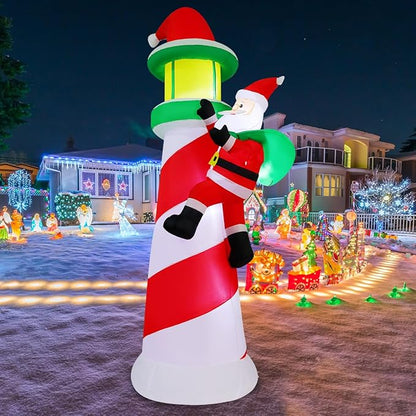 COMIN 10.1 FT Christmas Decorations Outdoor Inflatables Santa Claus Climb The Lighthouse Blowups with Built-in LEDs for Yard Party Lawn Decor