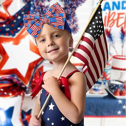 Hairband, 4th of July Baby Headband, American Flag Bow, Patriotic Headband, Red Blue White, Newborn Bows Infant Headband for Baby Girl, Toddler Headbands, 2 Count