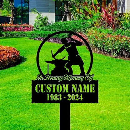 Custom Outdoor Metal Forge Sign with Stakes – Personalized Name Sign for Garden or Yard Decor, Customizable Metal Art (Blacksmiths Memorail)