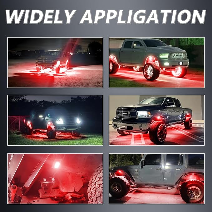 Rock Lights Ultra Bright LED Neon Underglow Lights Waterproof for Trucks Pickup SUV UTV ATV RZR Car Boats Motorcycle (Red, 20 Pods+ 33ft Wire Harness)