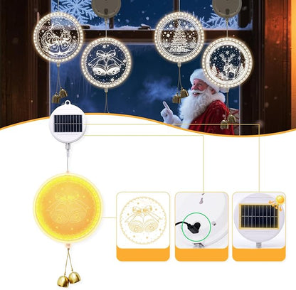 Solar Hanging Lights - Outdoor Indoor Christmas Decorations for Window, Garden, Patio, Porch,Holiday Home Decor, (Jingle Bell)