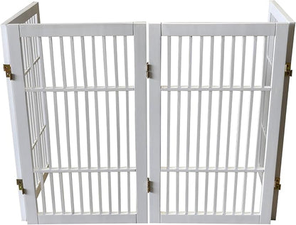Pet Dog Gate Strong and Durable Freestanding Folding Acacia Hardwood Portable Wooden Fence Indoors or Outdoors by Urnporium (White Pet Gate, 4 Panel 30" Tall)