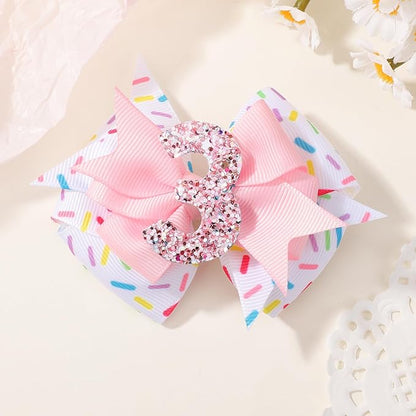 Birthday Hair Bow Hair Clips for Girls 1 2 3 4 5 6 Years, Baby Girl Accessories Bow Birthday Decorations, Pink Baby Girls Ice Cream Hair Bows Clips for 3th