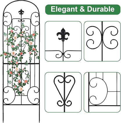 70"X18" Metal Garden Trellis for Climbing Plants, Climbing Plant Support, Heavy-Duty Steel Garden Trellis for Indoor & Outdoor Vines Plant Rose Vegetable Support Black (2, Pattern-C)