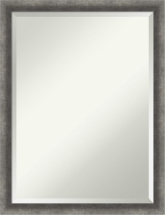 Amanti Art Grey Wall Mirror 26x20 Burnished Concrete Narrow Rectangle Bathroom Mirror for Wall Decor Living Room, Medium Modern Contemporary Wood Frame, Hangs Horizonally and Vertically, Bathroom