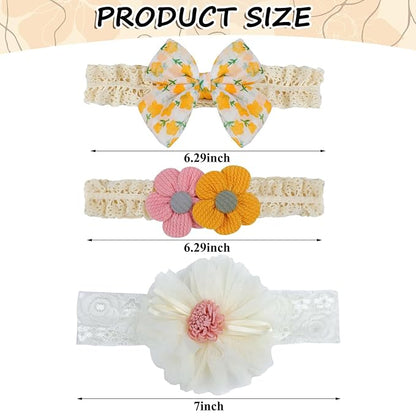 KEAINVRN 3Pcs Baby Girl Headbands Flower Bow Headband for Baby Girls Soft Hairbands Hair Accessories for Newborn Infant Toddler Kids (Multicolor, average size)
