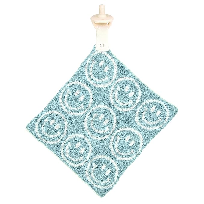 Stephan Baby Plush Blankets - Soft Absorbent Blankie with Paci-Clip for Pacifiers and Teething Toys, 9" Square, Smiley Faces