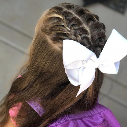 2 PCS 6inchs Hair Bows for Girls Grosgrain Ribbon Hair Bow Alligator Clips Hair Accessories for Baby Girls Toddlers(White)
