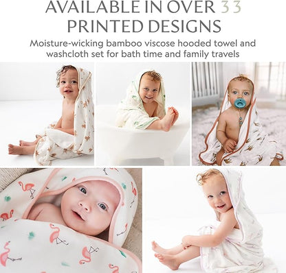 Bamboo Viscose Baby Hooded Towel & Washcloth Set for Babies and Toddlers, Soft & Absorbent, 70% Viscose from Bamboo, 30% Cotton Muslin - Imported (Light Grey)