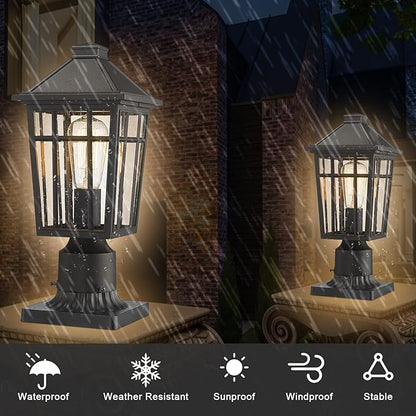 Darkaway Outdoor Post Lights Lamp Post Light Fixture, Waterproof Aluminum Housing with Glass, Fence Post Deck Lighting for Garden, Patio, Pathway (2 Pack, Black)
