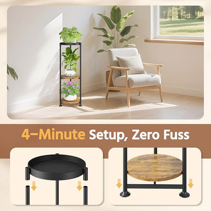 LASZOLA 3 Tier Black Plant Stand Indoor for Large Tall Heavy Duty Flower Planter, Metal Vertical Multi Level Rack for Narrow Floor Corner, Sturdy Round Holder Organizer, Modern, Mid Century, Farmhouse