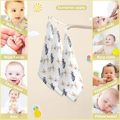 Baby Washcloths Cotton Pets French Bulldog Baby Muslin Washcloths Soft Baby Face Towel for Newborn Infants Baby Wipes, 11.8 X 11.8 Inch, 5 Pack