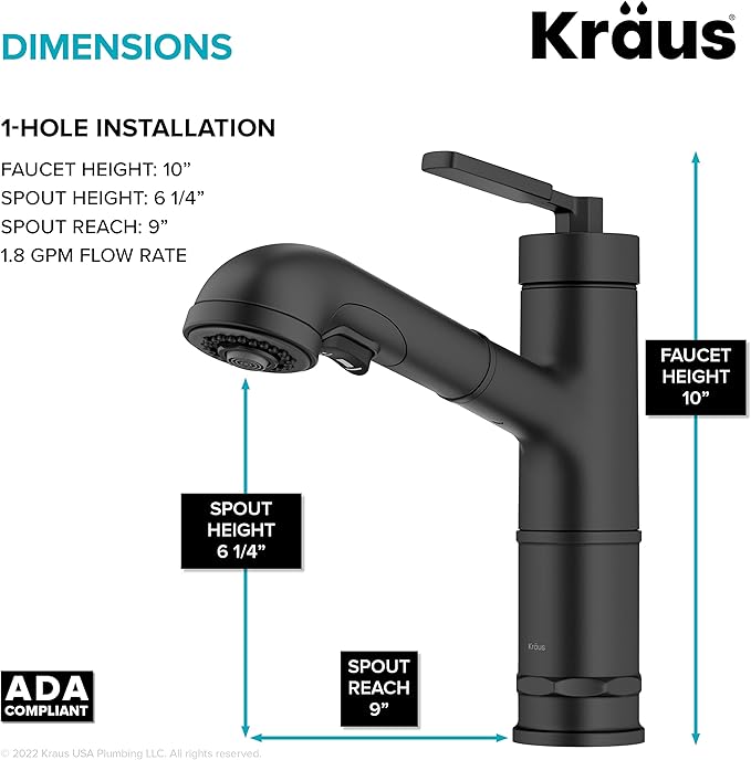 KRAUS Allyn Pull-Out Single Handle Kitchen Faucet in Matte Black, KPF-4103MB