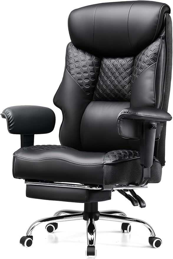 GTRACING Big and Tall Office Chair 400LBS Wide Ergonomic Gaming Chair with Deluxe Embossing Designed Leather with Foot Rest,150°Reclining Adjustable Soft Armrests Pocket Spring Back Support and Pillow