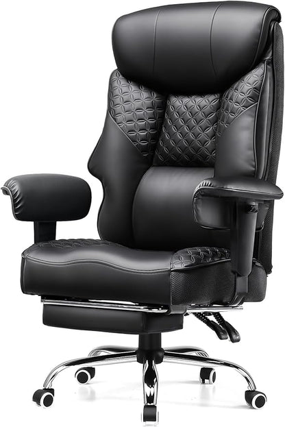 GTRACING Big and Tall Office Chair 400LBS Wide Ergonomic Gaming Chair with Deluxe Embossing Designed Leather with Foot Rest,150°Reclining Adjustable Soft Armrests Pocket Spring Back Support and Pillow