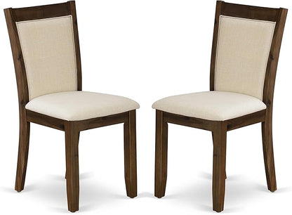 East West Furniture DLMZ3-AWA-32 3 Piece Kitchen Table Set for Small Spaces Consist of a Round Wooden Table with Dropleaf and 2 Upholstered Parson Chairs, 42x42 Inch, Antique Walnut