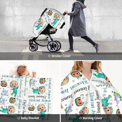Personalized Baby Name Car Seat Covers for Girls, Nursing Custom Elephant Carseat Canopy for Babies Boy Winter Breastfeeding Cover Car Seat Canopies for Newborn Infant Toddler