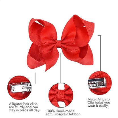 Eyegla Hair Bows For Girls Large Bow Hair Clips Girl Hair Bows For Hair 6 Inch Grosgrain Ribbon Hair Accessories Pack of 12 Color
