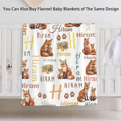 Personalized Cute Fox Baby Car Seat Cover for Girls Boys, Customized Baby Carseats Covers with Name, Custom Monogram Stroller Canopy Nursing Cover Breastfeeding Scarf for Newborn Infant New Mom
