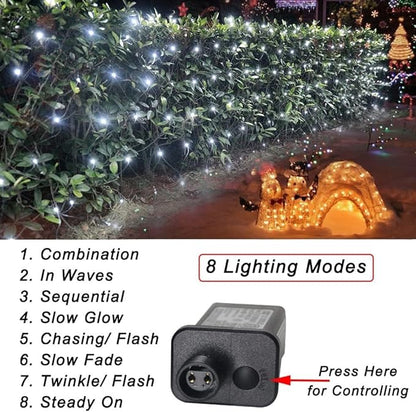 Christmas Net Lights, 510 LED Large Outdoor Net Mesh Lights for Bushes 28x5ft, 8 Modes Waterproof Twinkle String Lights Connectable for Christmas Hedge Yard Garden Party Decor, Cool White