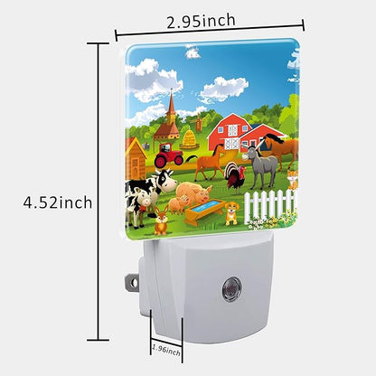 Night Light for Kids Girls Boys, Cartoon Farm Animals Rural Scene LED Night Light Plug into Wall with Dusk to Dawn Sensor for Room Decor, Hallway, Kitchen, Bathroom, Nursery, Stairs