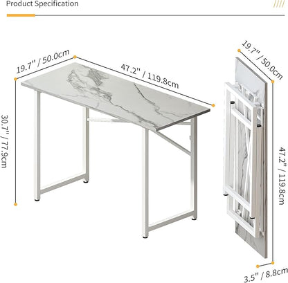 47 inch Folding Desk No Assembly Required, Writing Gaming Computer Camping Table, Home Office Desk, White Marble