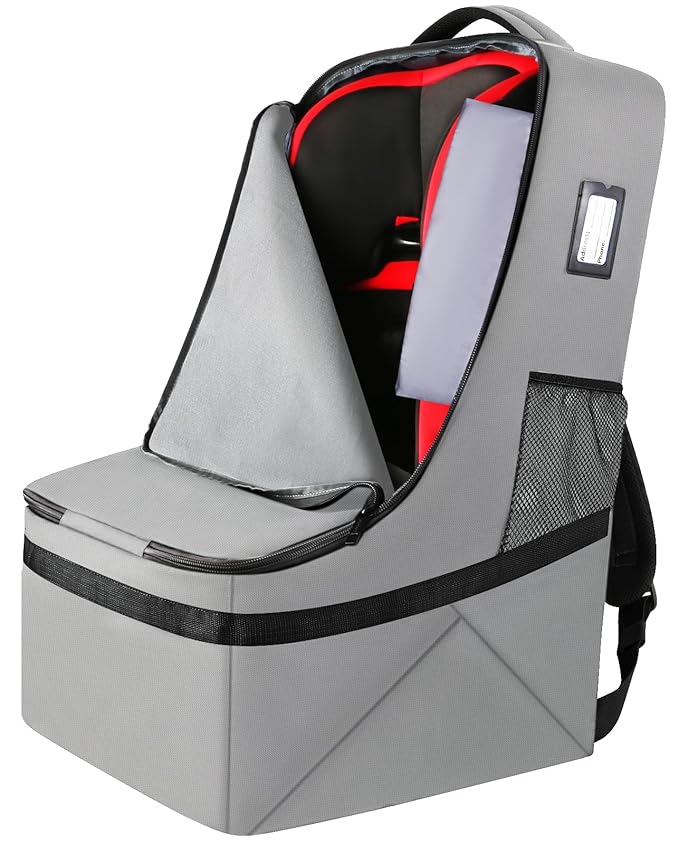 YOREPEK Gate Check Car Seat Travel Bag, Padded Carseat Cover for Airplane Travel, Car Seat Carrier for Airport, Baby Carseat Backpack for Air Travel, Baby Travel Gear (Grey)
