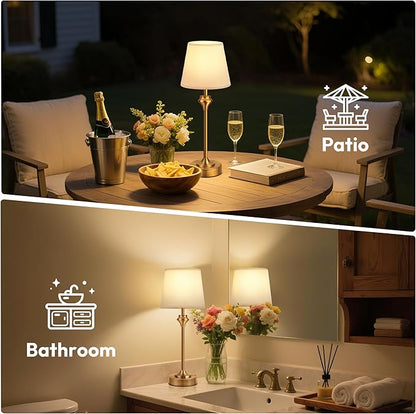 NIORSUN 10.2" Portables Cordless Table Lamp, Battery Operated Lamp,Small Bedside Table Lamp with Warm White,3 Way Dimmable Touch Desk Lamp for Living Room Restaurant Bedroom (Gold)