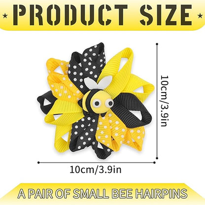 Bee Bow Hair Clips Cute Bee Hair Bows Hair Barrettes Honeybee Yellow Black Polka Dot Bows Hair Pins Spring Hair Accessories for Girls Toddlers Teens Animal Themed Birthday Party Supplies 2PCS