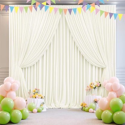 4 Panels Ivory Backdrop Curtains for Wedding Party Wrinkle Free Backdrops Curtain Drapes Fabric Decorations Photo Back Drop Cloth for Baby Shower Photography Stage Reception 20ft(W) x 12ft(H)