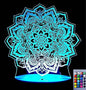 3D Lotus Flower Night Light Lamp Illusion 16 Color Changing Table Desk Decoration Lamps Gift with Acrylic Flat ABS Base USB Cable Toy