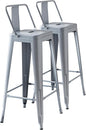 AC Pacific 30” Metal Barstool Set of 2 – Country Rustic Style with Low Back, Lightweight & Sturdy Build, Easy Assembly – Matte Silver