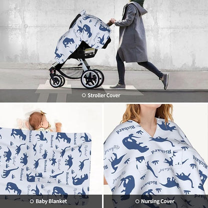 Personalized Baby Car Seat Canopy for Babies with Name, Custom Dinosaur Stroller Car Seat Covers for Boys, Nursing Carseat Cover for Breastfeeding, Car Seat Canopies for Infant Newborn