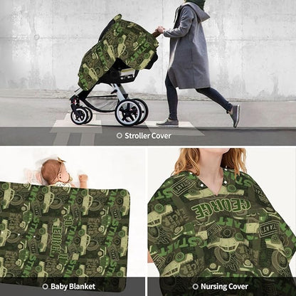 Personalized Baby Car Seat Canopy for Babies with Name, Custom Camo Car Stroller Car Seat Covers for Boys Girls, Minky Nursing Carseat Cover for Breastfeeding, Car Seat Canopies for Infant Newborn