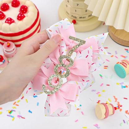 YanJie 1pcs 4'' Baby Hair Bow for 9 Years Old 9th Birthday Outfit Girl Birthday Decorations for Girl Glitter Infants Hair Clips Accessories with Bows