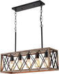 KEESFU 5-Light Dining Room Light Fixture, Farmhouse Kitchen Island Lighting,Adjustable Height Pendant Light, Rustic Linear Chandelier for Kitchen, Dining Room Table, Pool Table. (Wood Grain Color)