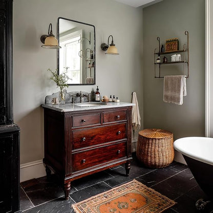 ANDY STAR Hand-Forged Black Bathroom Mirrors for Wall, 24x36 Inch Vintage Solid Steel Metal Frame Bathroom Vanity Mirror, Antique Rounded Rectangle Wall Mirror, Hangs Horizontally or Vertically