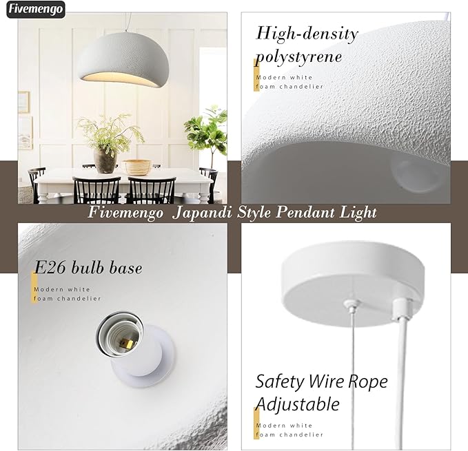27.6in Wabi Sabi Pendant Light, Kitchen Island Lighting Fixture Ceiling Mount Japanese Lamp Japandi Chandelier for Dining Living Room Hallway Bedroom Restaurant Hanging Lamp, White 1 Pack