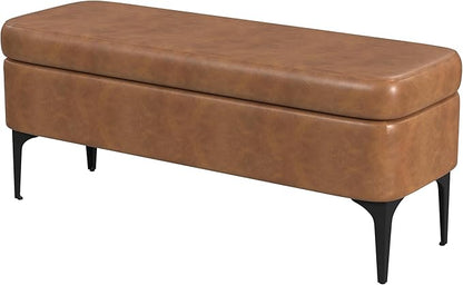 HomePop Upholstered Storage Bench with Metal Leg Home Décor|Bench with Storage for Living Room & Entryway - Carmel Faux Leather